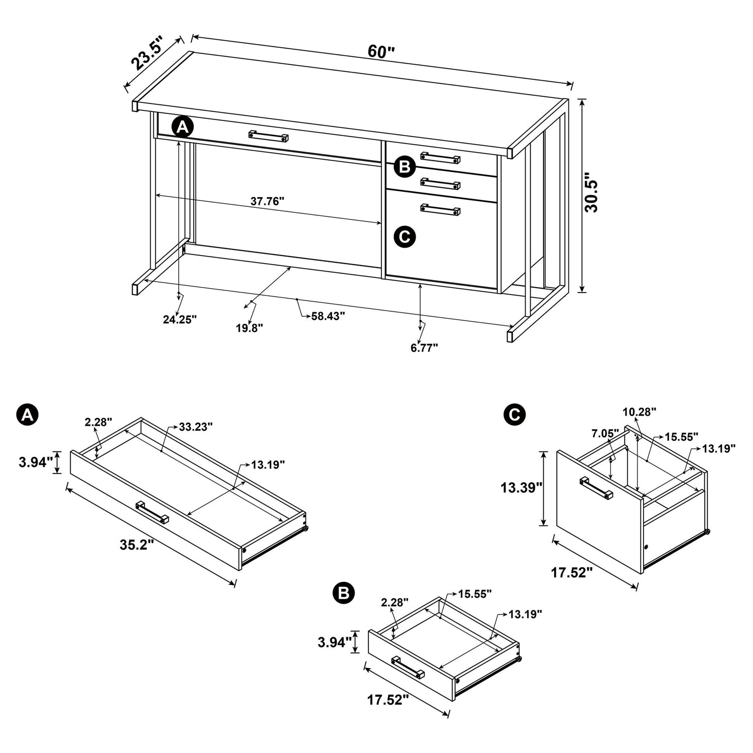 Brisley - Office Desk With Adjustable Keyboard Tray And 3 Drawer Storage - Beige / Gray