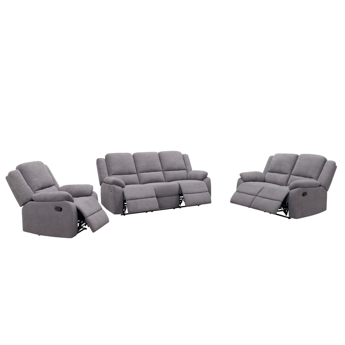 3 Piece Reclining Sofa Set With 150° Deep Recline, 3 Seat Couch, Loveseat &amp; Single Recliner - Gray