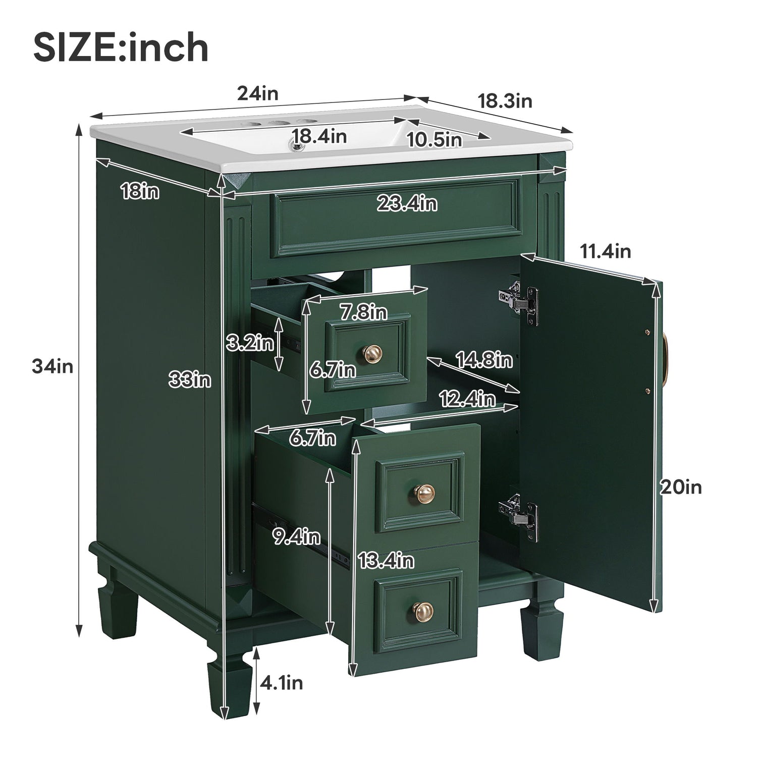Bathroom Vanity With Sink, Compact Cabinet &amp; 2 Drawers And Adjustable Shelf