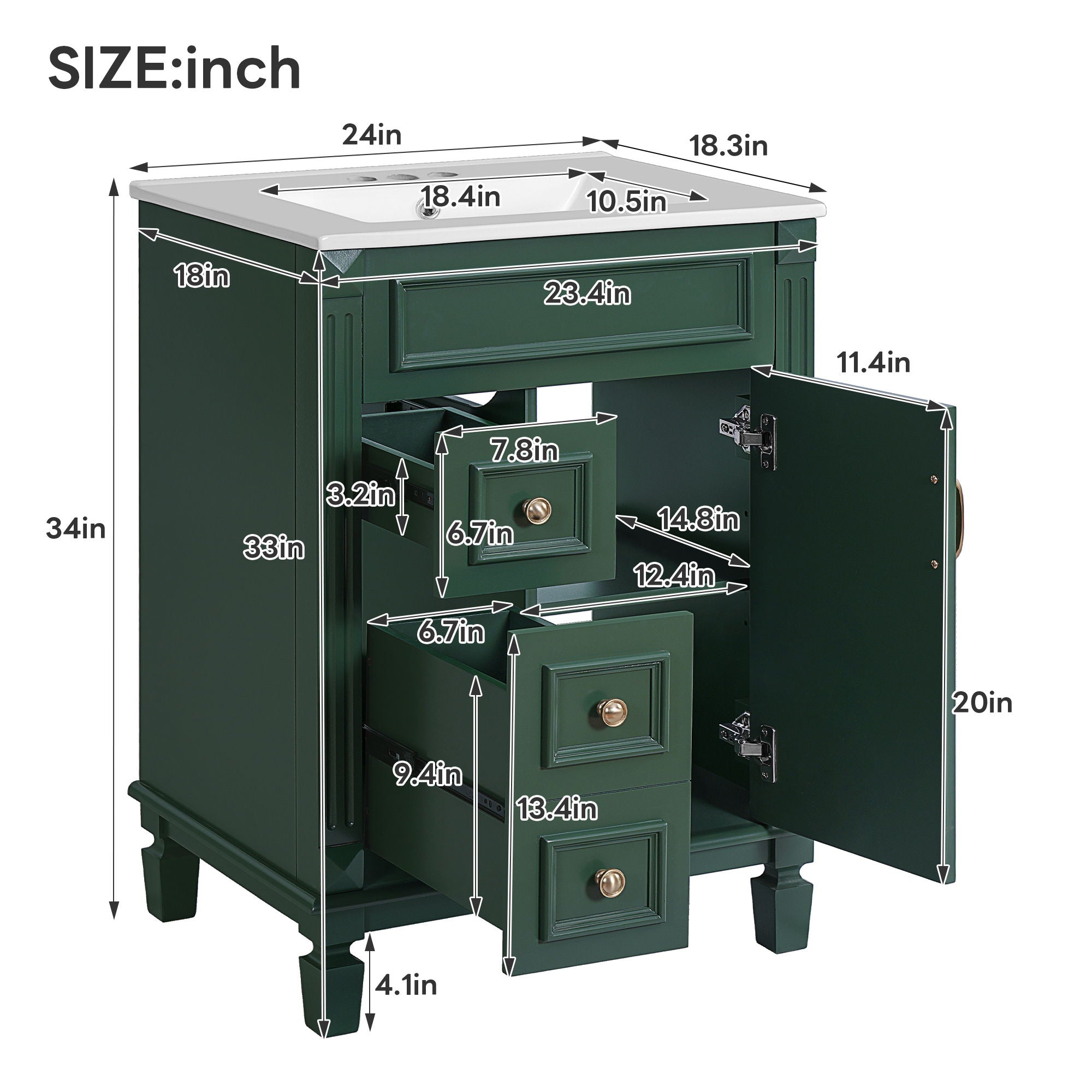 Bathroom Vanity With Sink, Compact Cabinet &amp; 2 Drawers And Adjustable Shelf