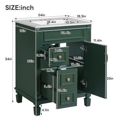 Bathroom Vanity With Sink, Compact Cabinet &amp; 2 Drawers And Adjustable Shelf