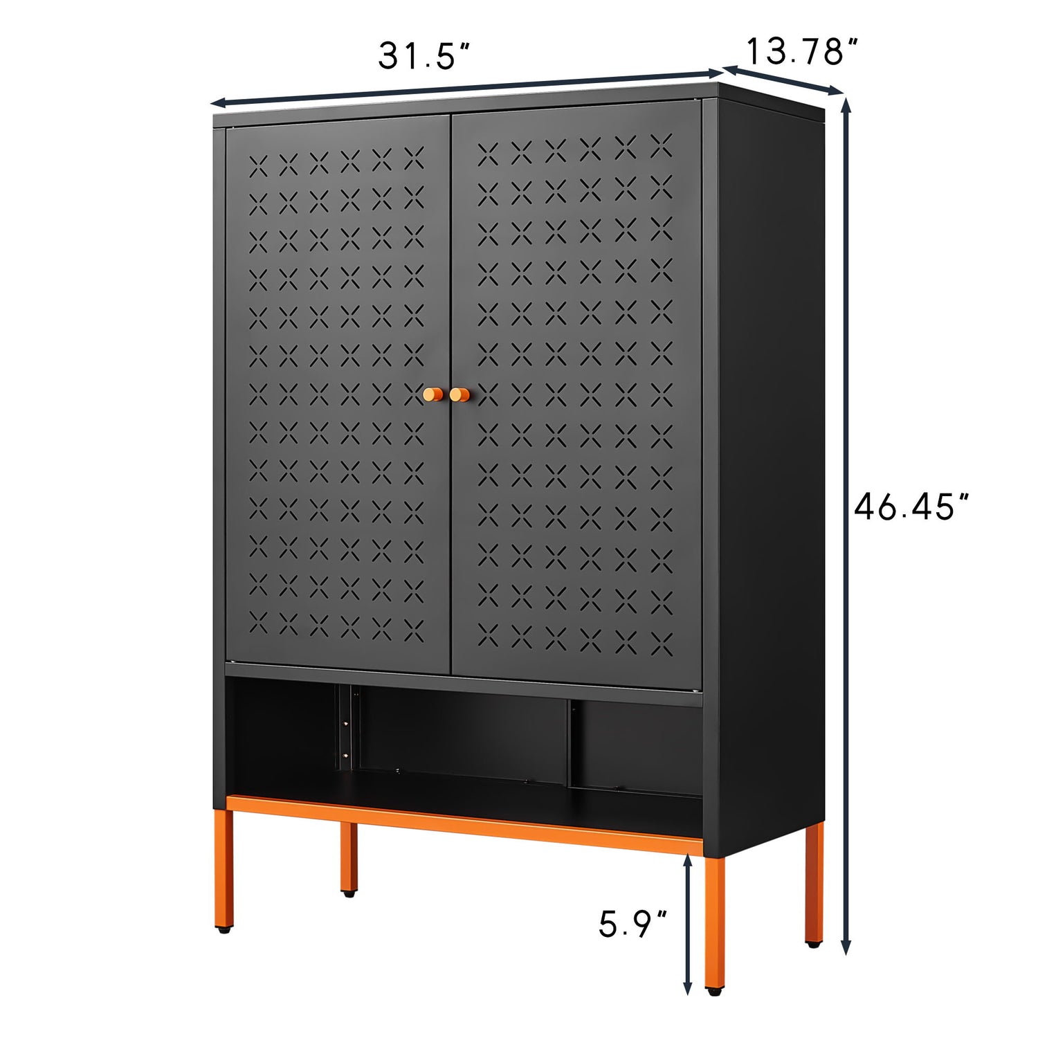Grid Double Door Shoe Cabinet With Adjustable Compartments And Moisture-Proof Design In White Metal