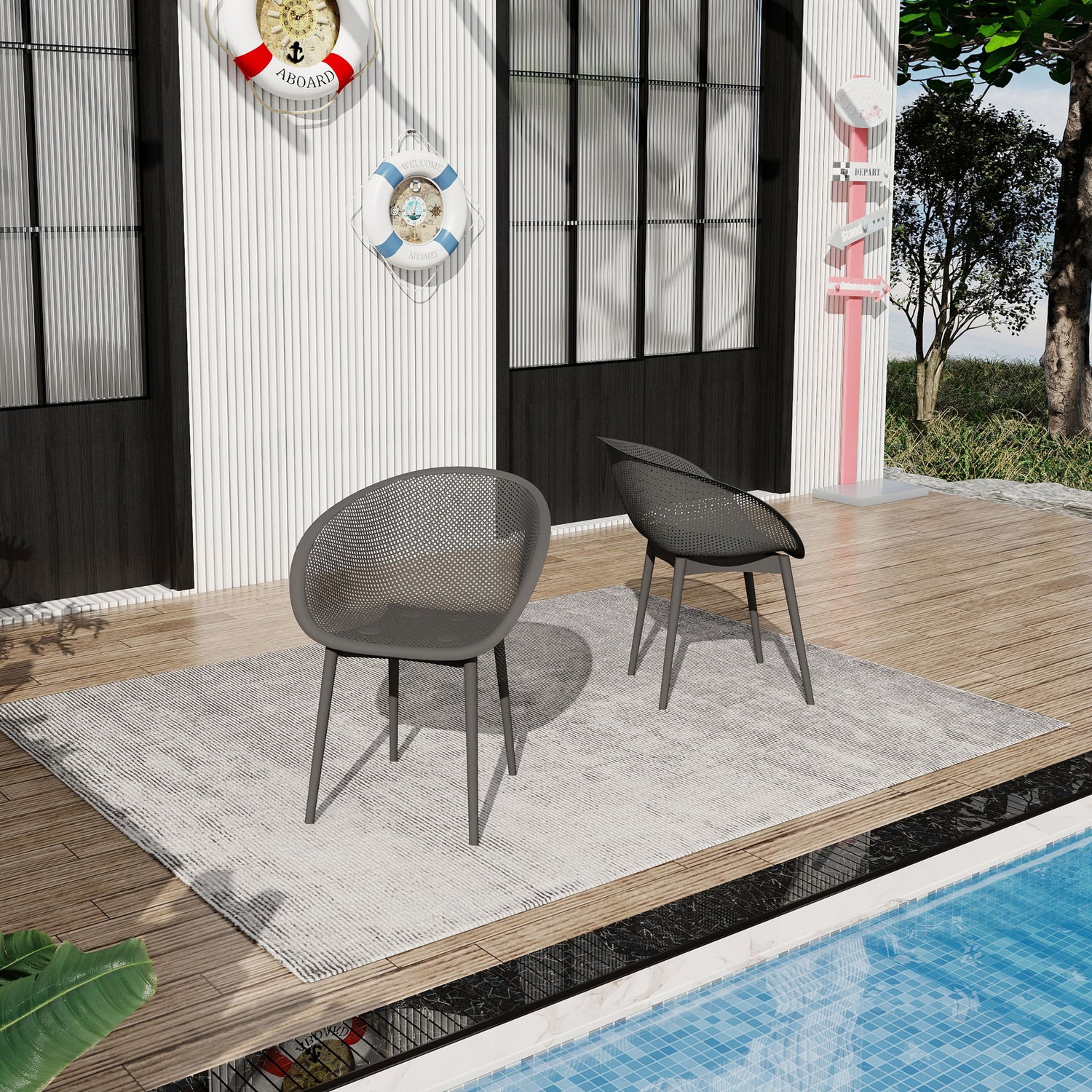 2 Piece Durable Single Chair With Hollow Out Design