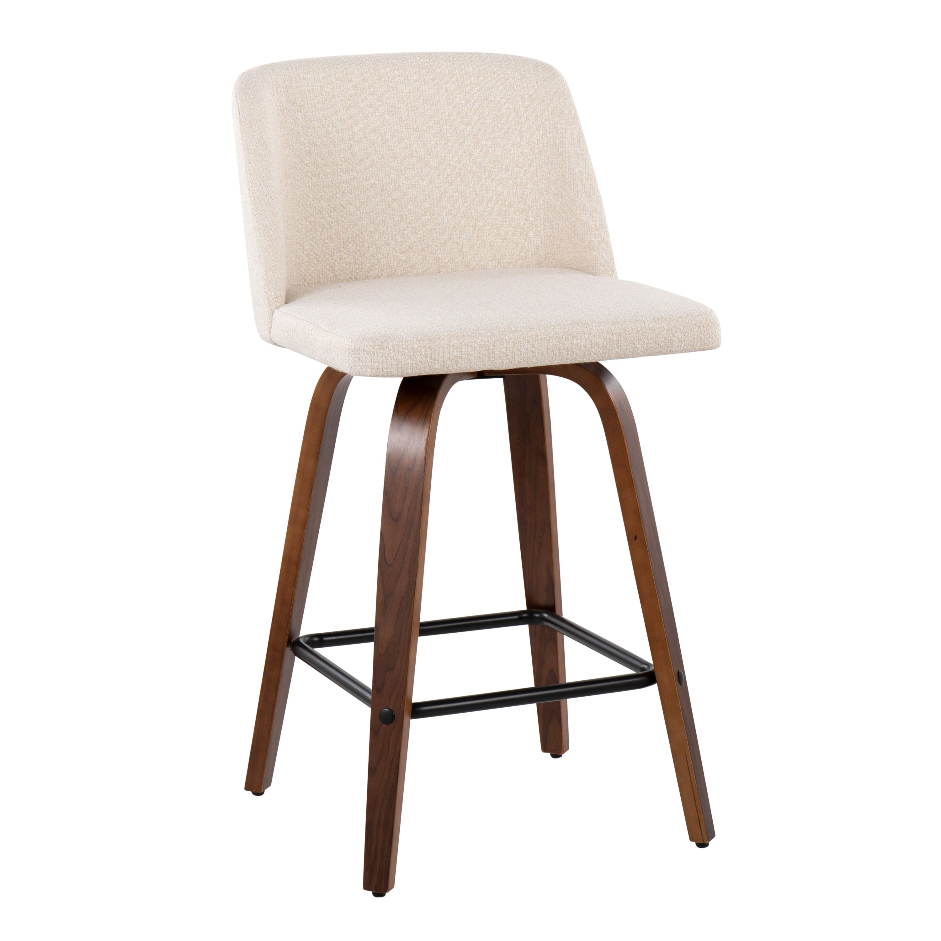 Toriano - Mid Century Modern Fixed Height Counter Stool &amp; Square Footrest (Set of 2)