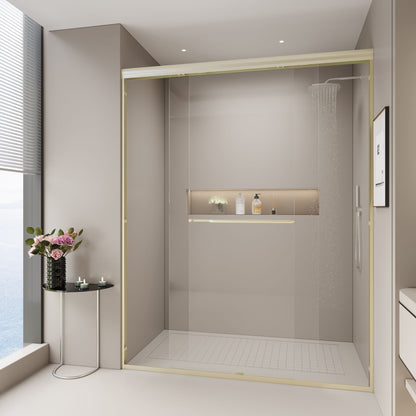 Double Sliding Shower Door, Semi-Frameless Bypass Bathroom Sliding Door With 1/4&quot; (6 Mm) Tempered Glass For Walk-In Shower