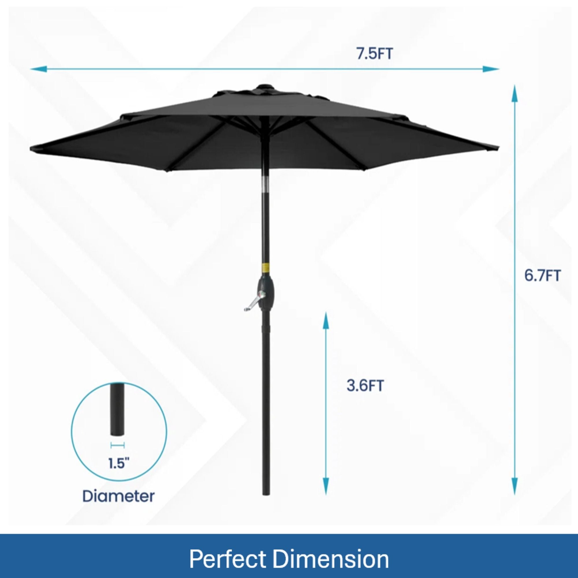 Umbrella With Crank Lift &amp; Tilt, UV-Resistant Canopy For Patio