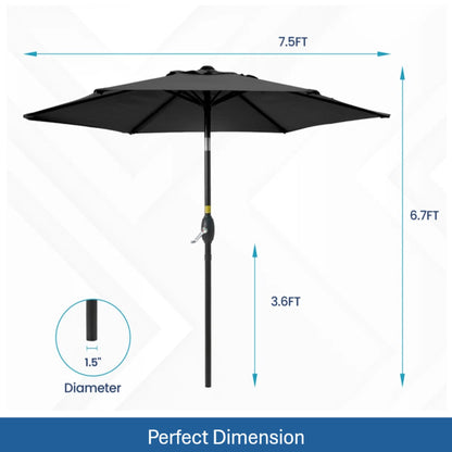 Umbrella With Crank Lift &amp; Tilt, UV-Resistant Canopy For Patio