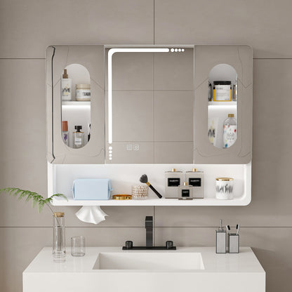 Wall Mounted Bathroom Mirror Cabinet With LED Lights, Anti Fog &amp; Explosion Proof, Touch Control Medicine Cabinet, 3 Color Lighting - White