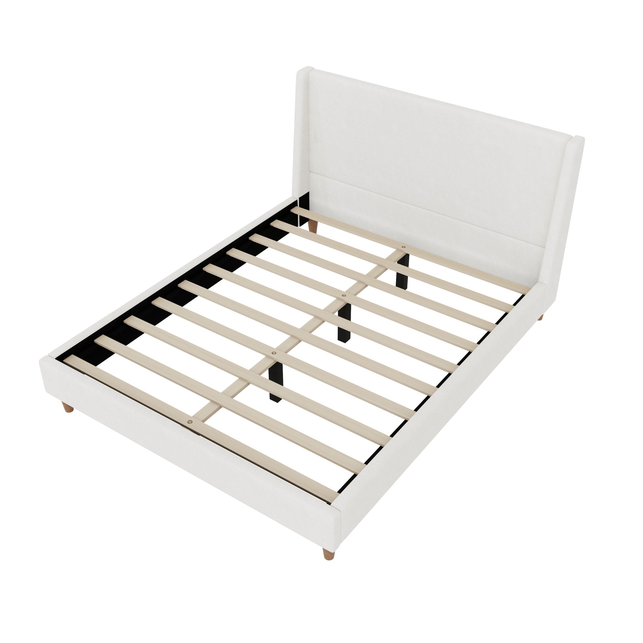 Upholstered Modern Platform Bed With Wingback Headboard