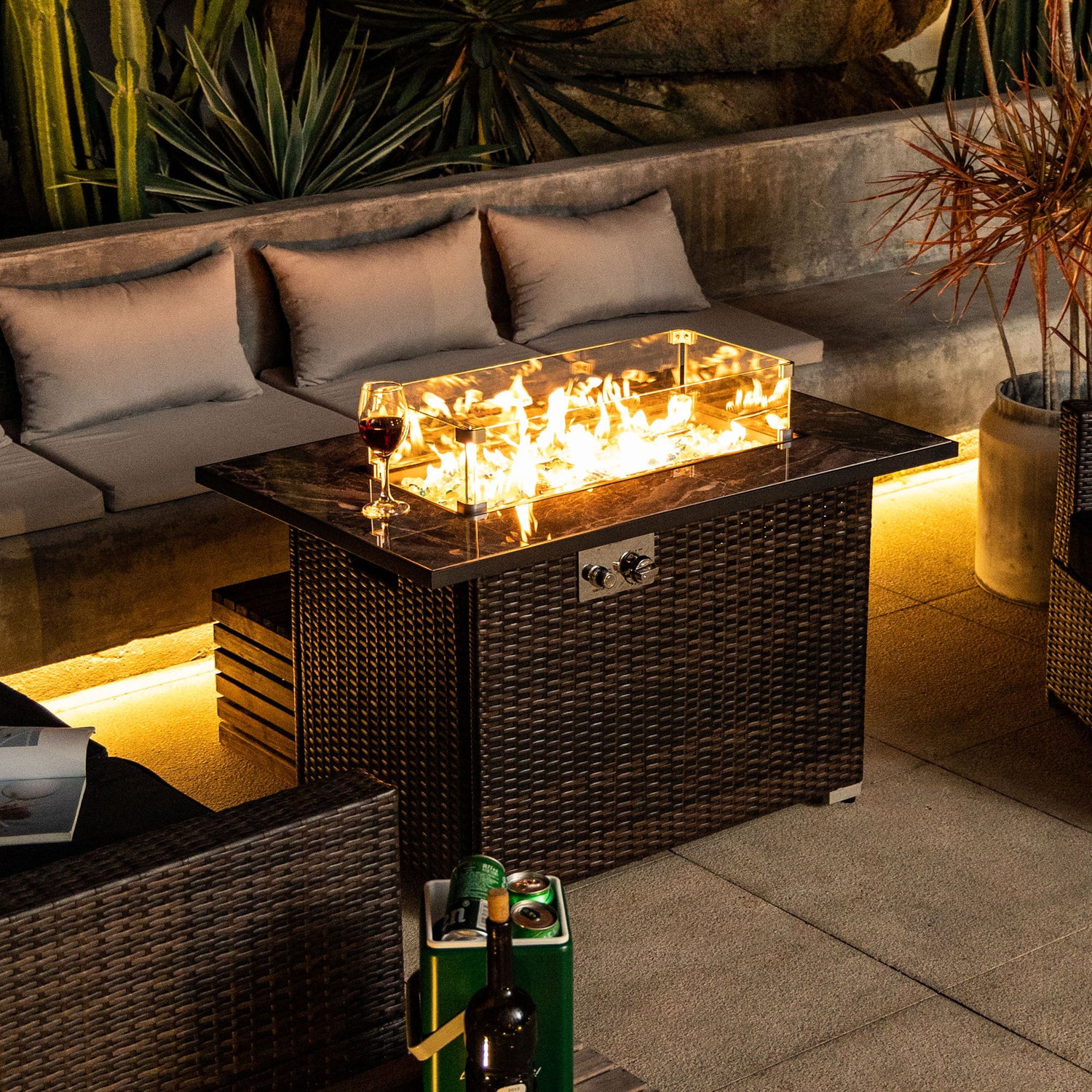44&quot; Outdoor Fire Pit Table, Propane Fire Table With Ceramic Tabletop Gas Fire Table - Espresso