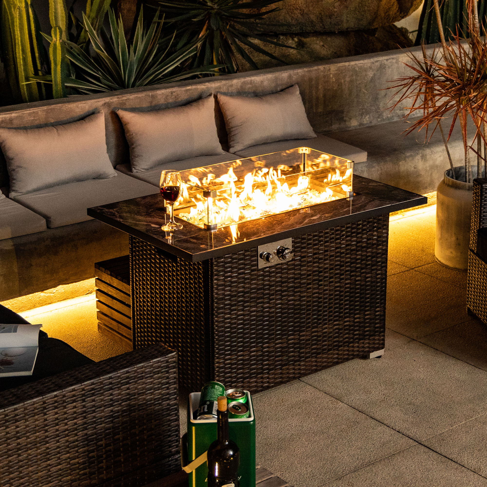 44&quot; Outdoor Fire Pit Table, Propane Fire Table With Ceramic Tabletop Gas Fire Table - Espresso