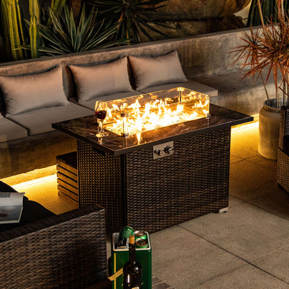 44&quot; Outdoor Fire Pit Table, Propane Fire Table With Ceramic Tabletop Gas Fire Table - Espresso