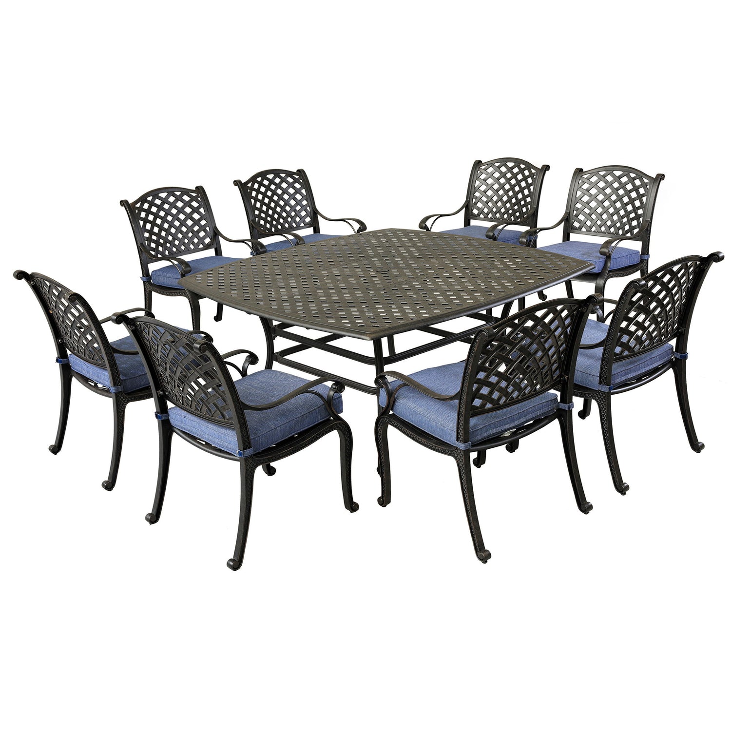 Square 8 Person 63.98&quot; Long Dining Set With Dupione Brown Cushions