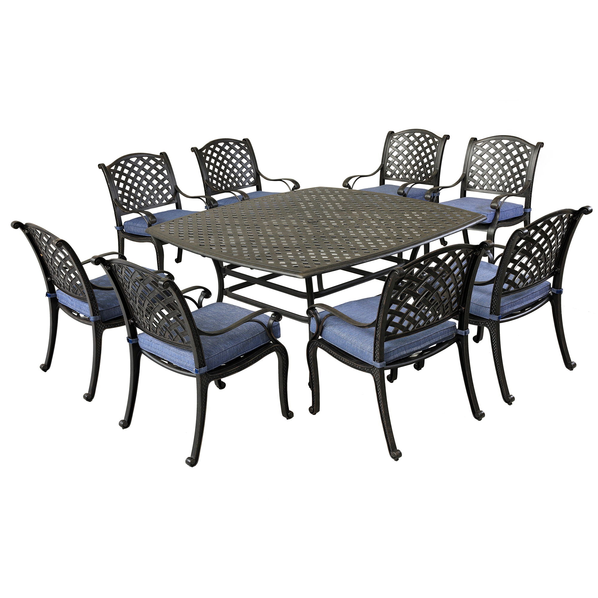 Square 8 Person 63.98&quot; Long Dining Set With Dupione Brown Cushions