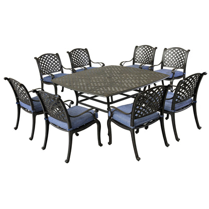 Square 8 Person 63.98&quot; Long Dining Set With Dupione Brown Cushions