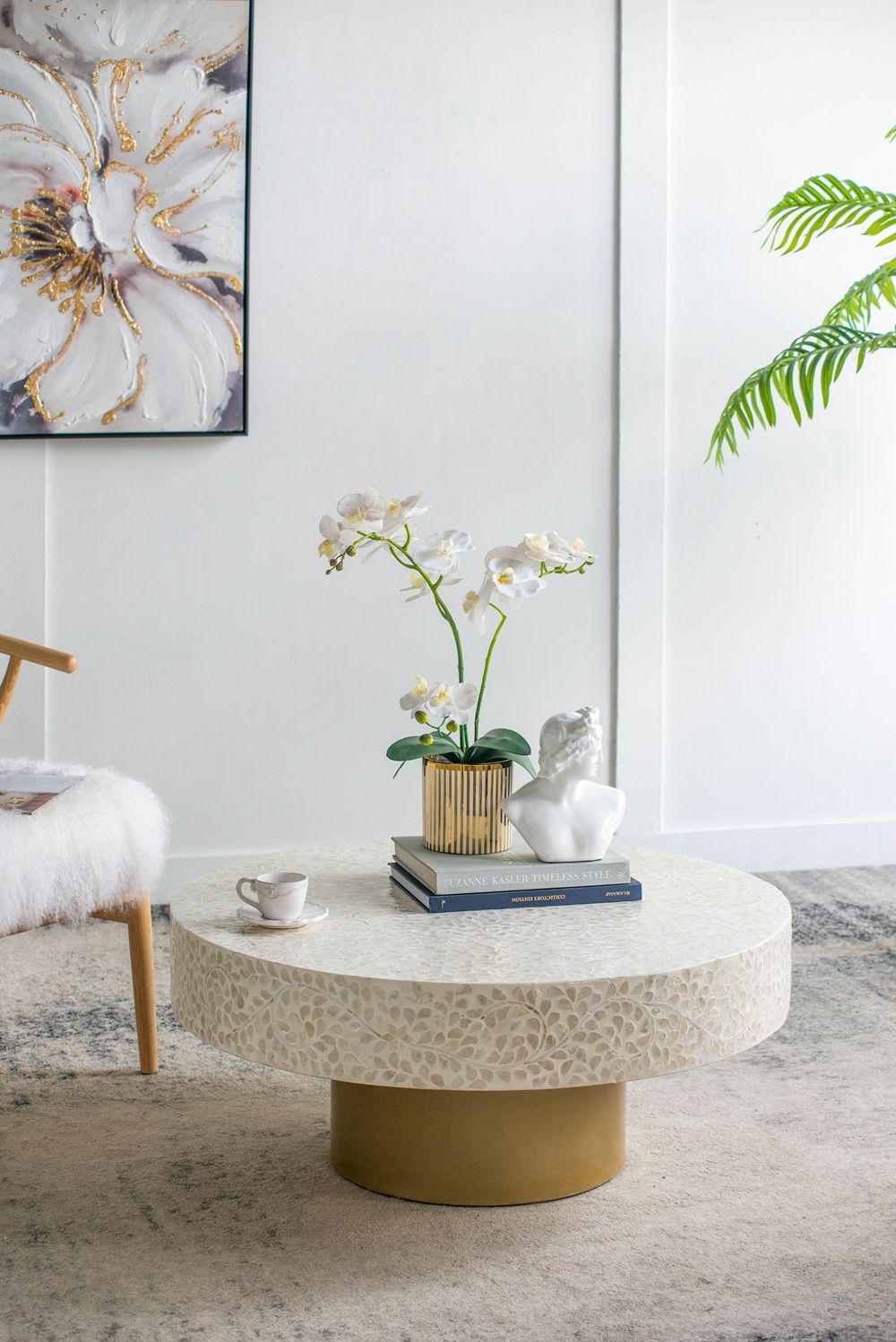 Unique Capiz Coffee Table &amp; Pedestal Base