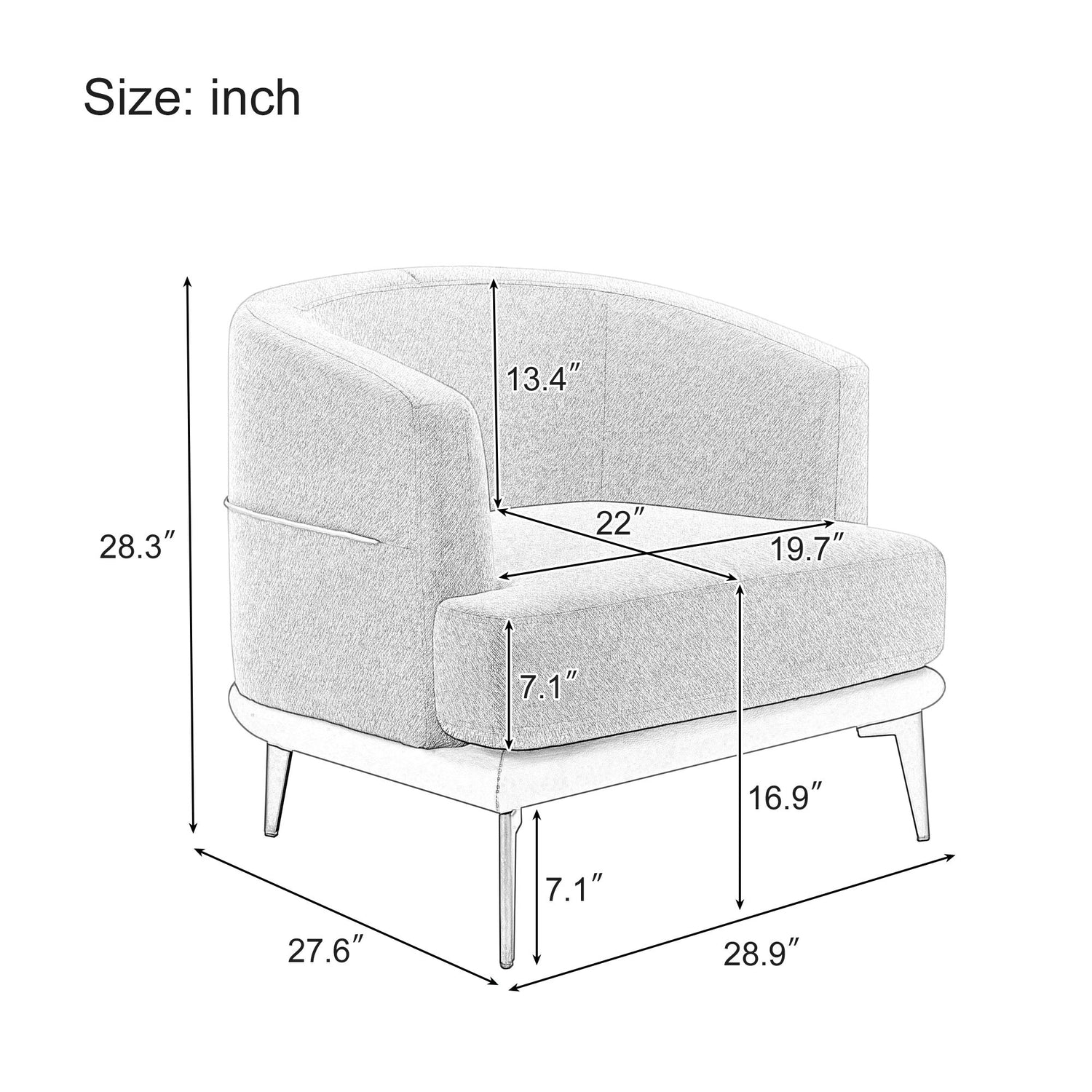 Modern Two-Tone Barrel Chair, Upholstered Round Armchair For Living Room Bedroom Reading Room