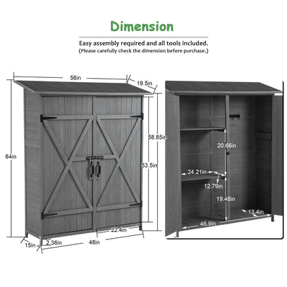 Outdoor Storage Shed With Lockable Door, Wooden Tool Storage Shed With Detachable Shelves &amp; Pitch Roof