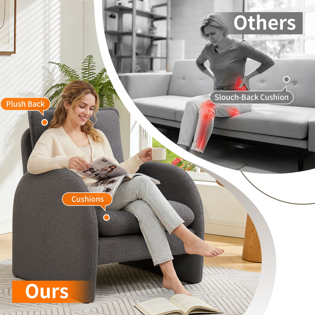Modern Sherpa Upholstered Accent Chair, Comfortable Living Room Armchair, Lounge Chair For Bedroom, And Office