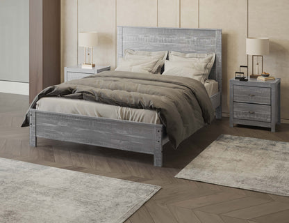 Albany 3 Piece Queen Bed Set, Heavy Duty Solid Wood Queen Size Bed Frame with Bedside Table Set of 2, Grey