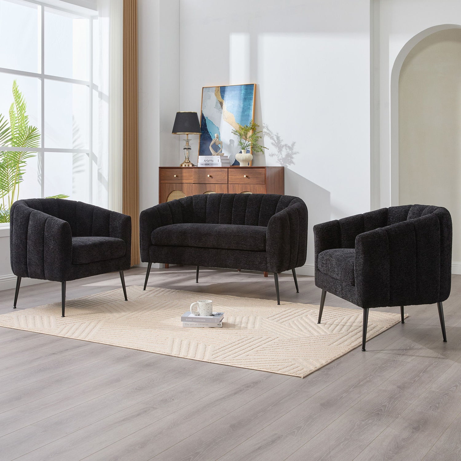 3 Piece Living Room Furniture Set Sofa &amp; Armchairs