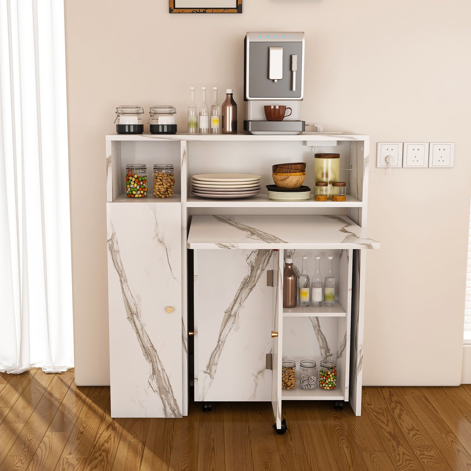 Multifunctional Folding Dining Table With Wall-Mounted Sideboard &amp; Storage