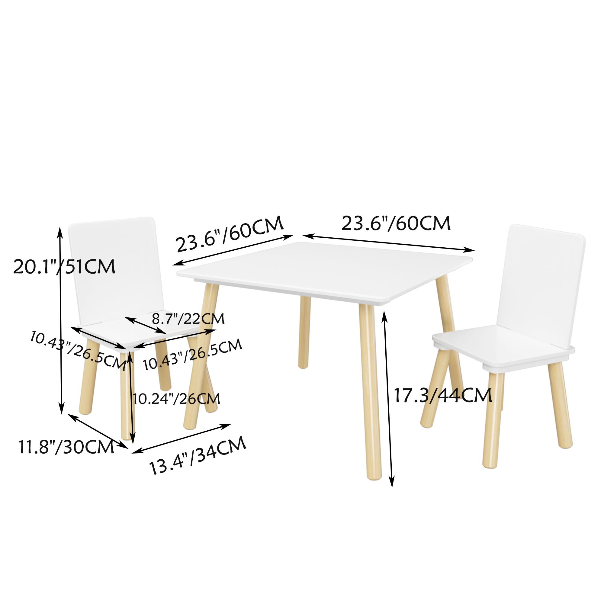 Kids Table And 2 Chairs Set, 3 Piece Toddler Activity Play - White