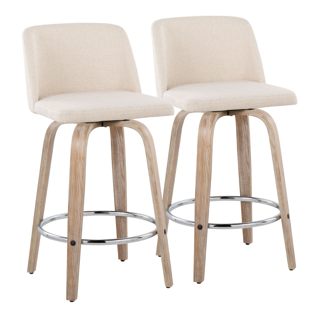Toriano - Contemporary Fixed Height Counter Stool With Swivel &amp; Round Footrest Modern Design (Set of 2)