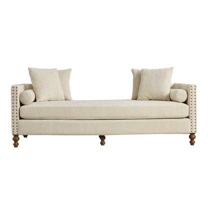 Upholstered Chaise Lounge Indoor With Nailheads, Sleeper Sofa Couch With 4 Throw Pillows &amp; 2 Bolsters, Daybed With Rubberwood Legs