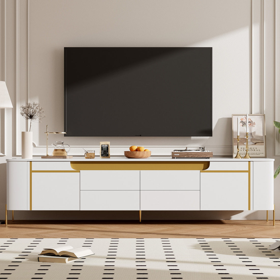 TV Stand For TVs Up To 80&quot; With 4 Drawers And 2 Spacious Cabinets