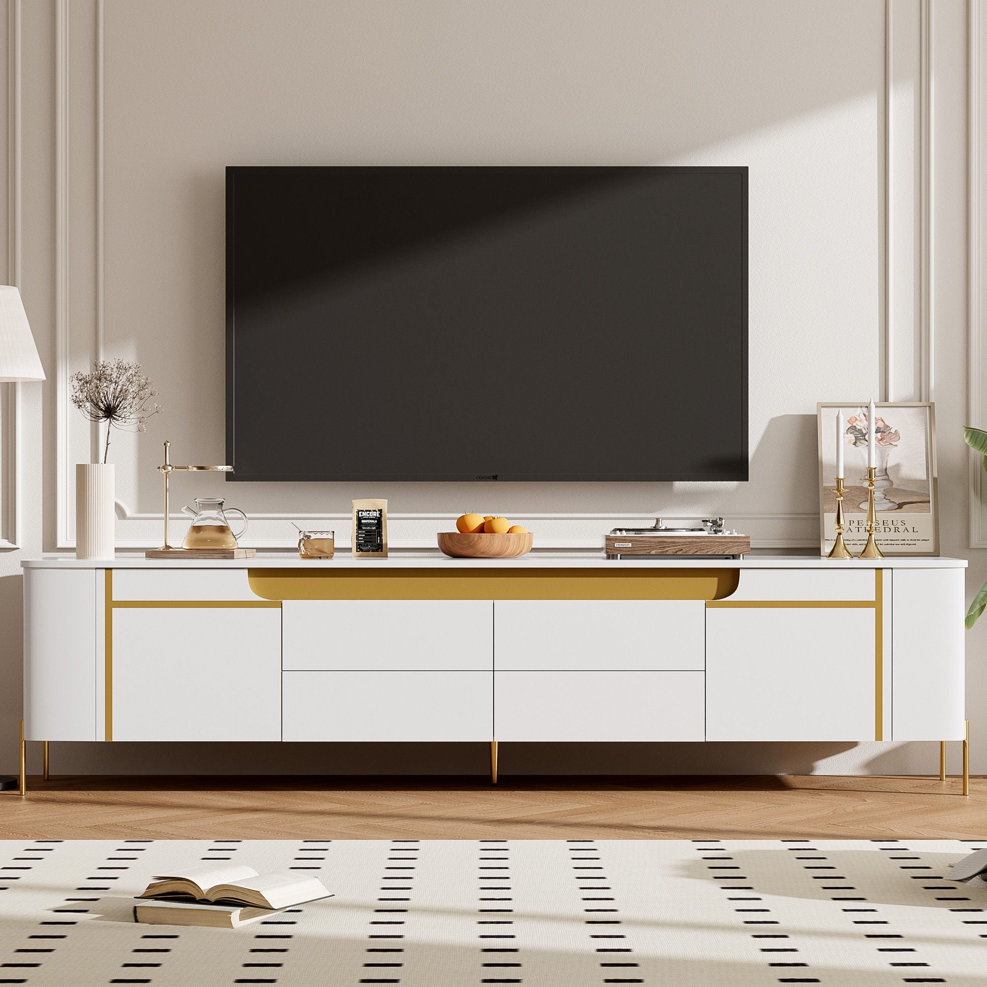 TV Stand For TVs Up To 80&quot; With 4 Drawers And 2 Spacious Cabinets