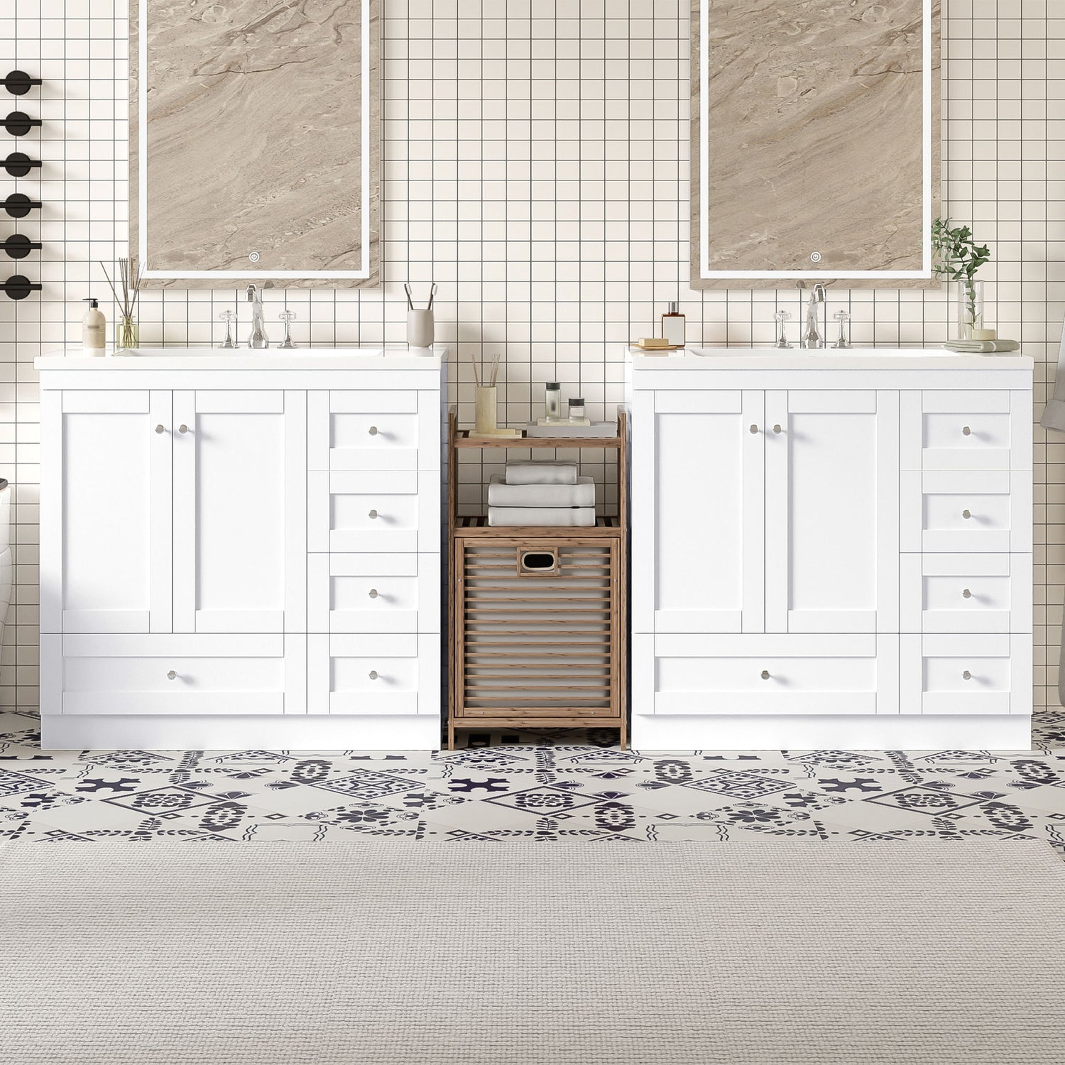 Shaker Free Standing Bathroom Vanity Cabinet &amp; Sink, Soft Close Drawers, Soft Close Doors