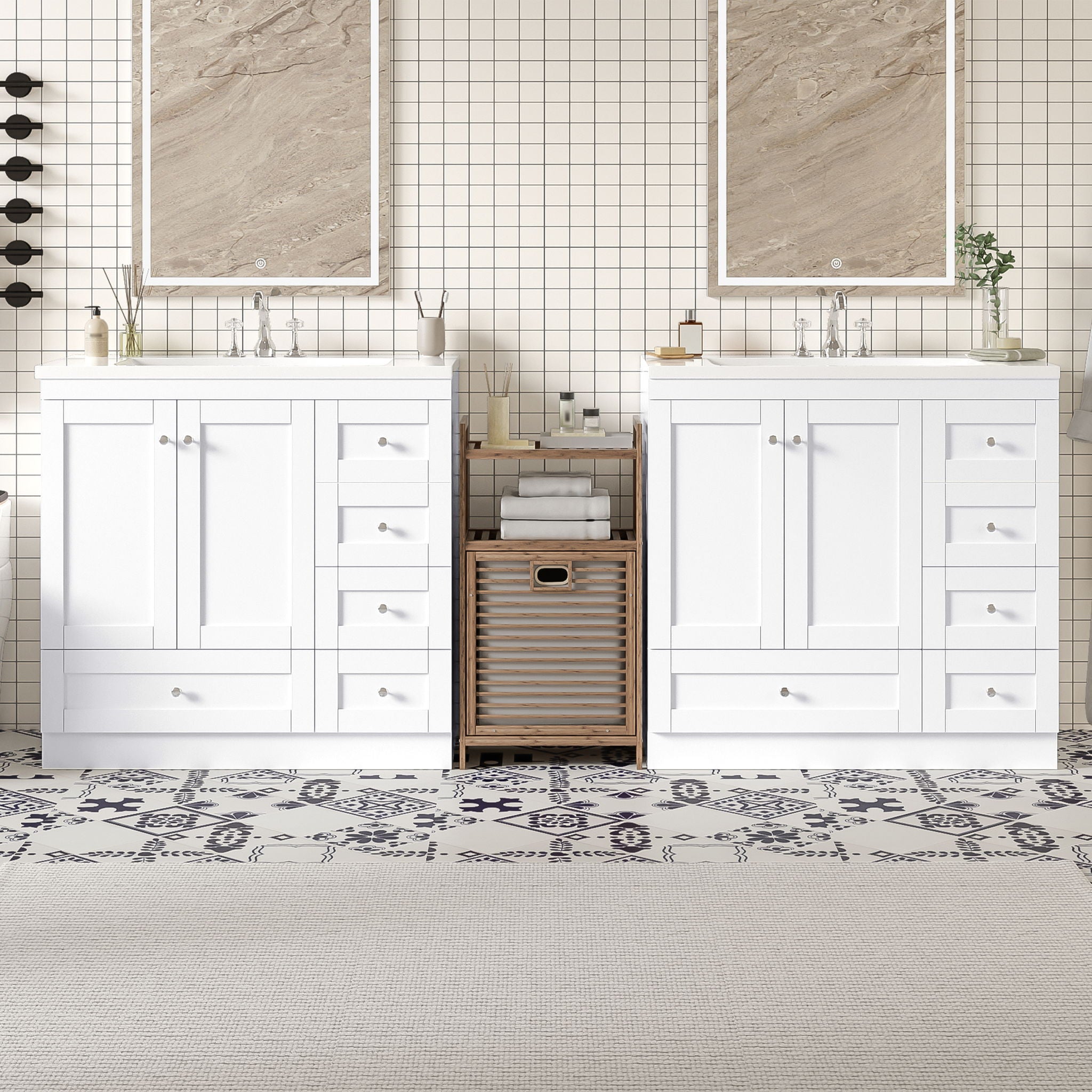 Shaker Free Standing Bathroom Vanity Cabinet &amp; Sink, Soft Close Drawers, Soft Close Doors