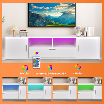 Modern TV Stand With LED Lights Entertainment Center TV Cabinet With Storage For Up To 75&quot; For Gaming Living Room Bedroom - White