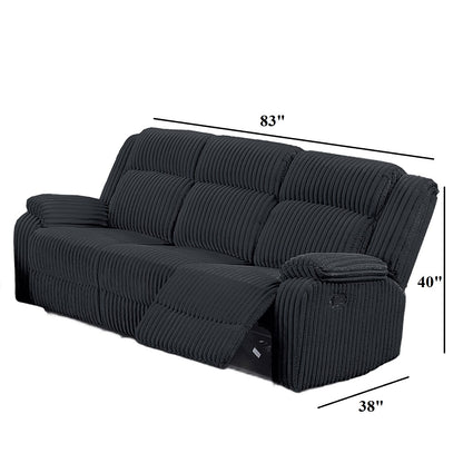 Motion Reclining Sofa With Seat And Adjustable Footrests For Living Room - Black