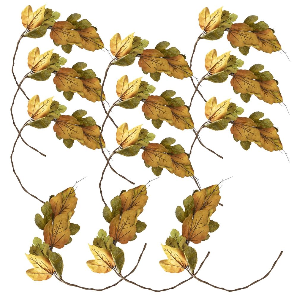 Maple Leaf Spray Green &amp; Mustard, Botanicals Decor For Harvest Festival Fall Festival &amp; Thanksgiving Table Decorations (Set of 12) - Green / Mustard