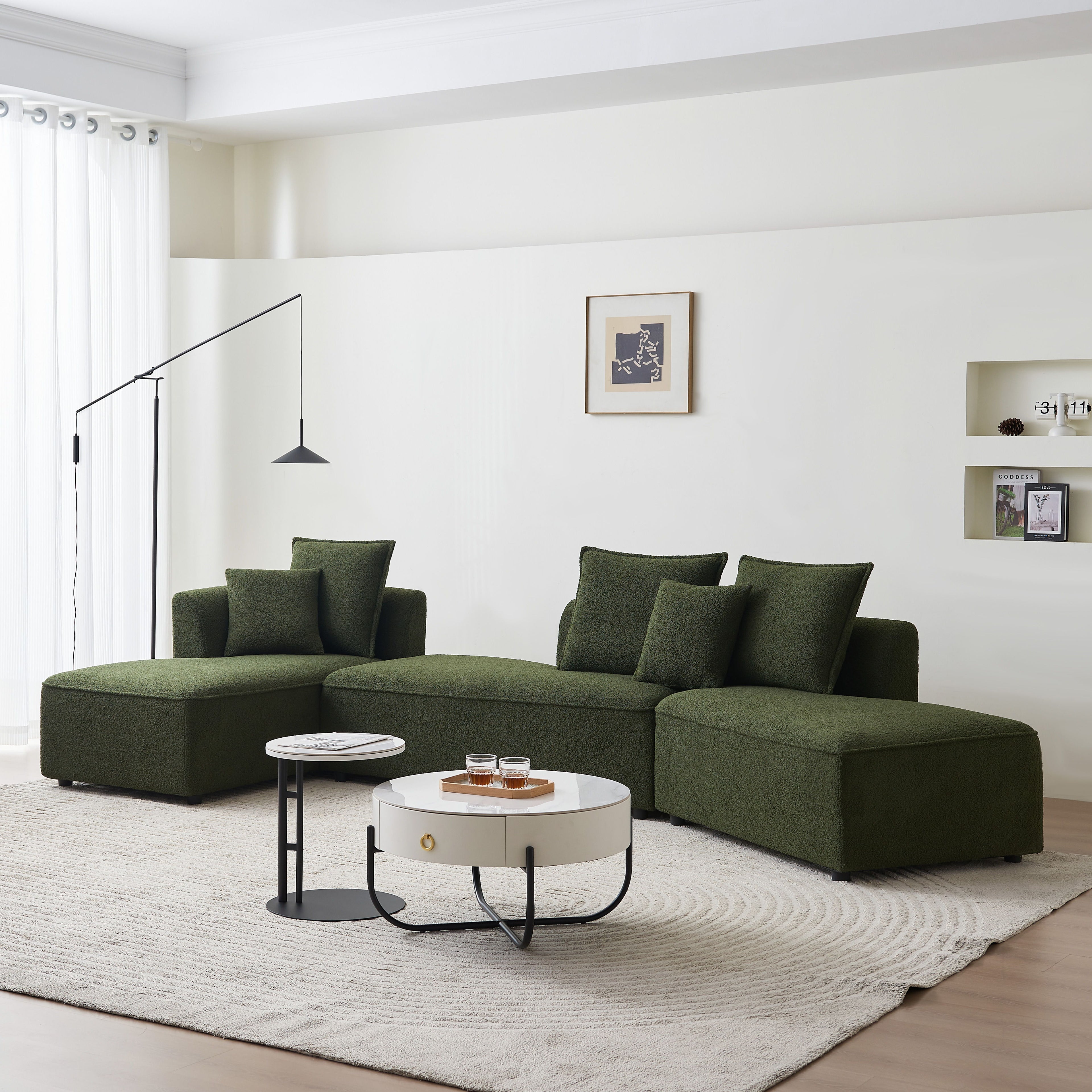 Curved Modular Sectional Sofa For Living Room, Oversized L Shaped Couch With Chaise Lounge Sofa Set, Upholstered Sofa With 3 Back Pillows &amp; 2 Throw Pillow, For Home Office