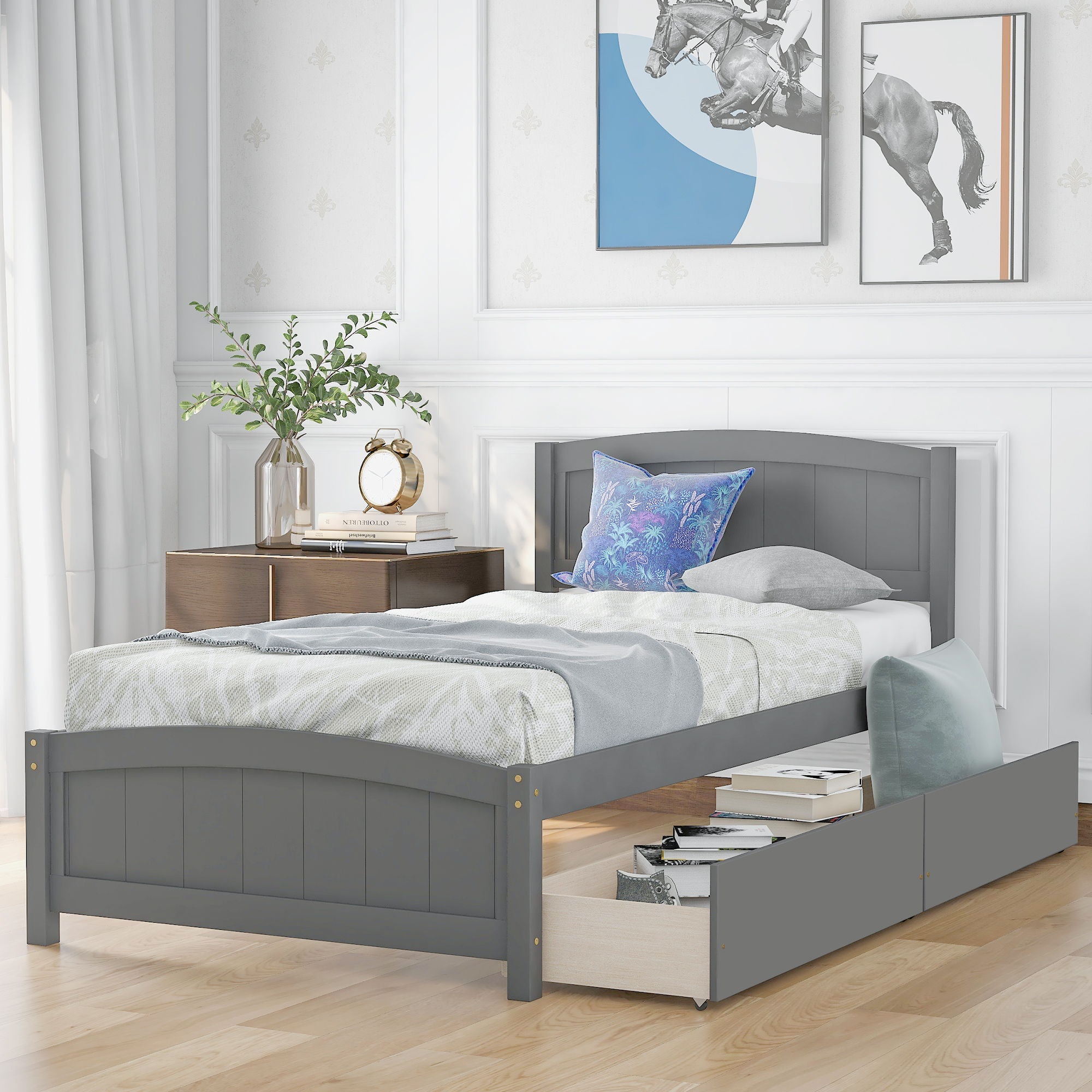 Platform Bed &amp; Headboard, Footboard And Wood Slat Support
