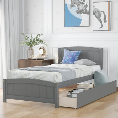 Platform Bed &amp; Headboard, Footboard And Wood Slat Support