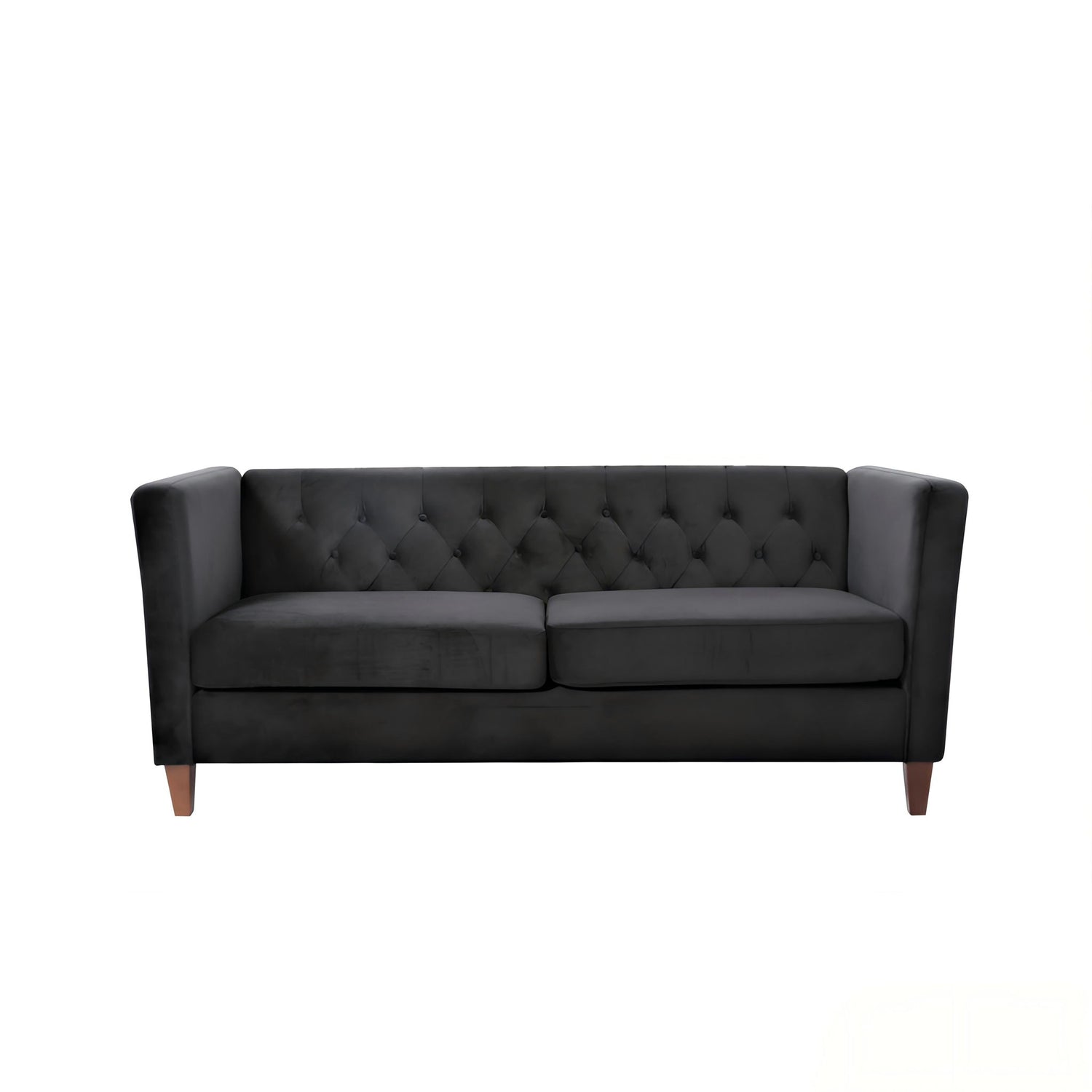 Button Tufted Loveseat, 2 Seater With Square Arm Couch For Living Room - Black
