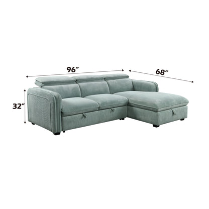 Zavala - Chenille Sectional Sofa With Sleeper &amp; Storage - Light Green