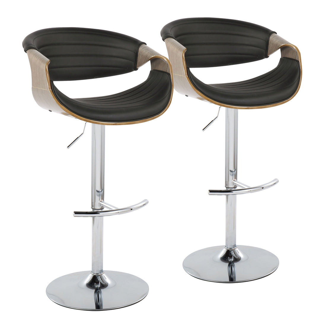 Symphony - Mid Century Modern Adjustable Barstool With Swivel &amp; Rounded T Footrest (Set of 2)