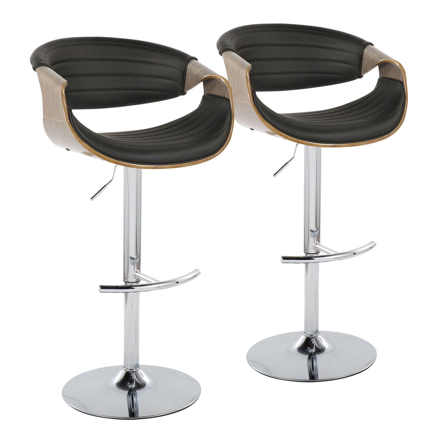 Symphony - Mid Century Modern Adjustable Barstool With Swivel &amp; Rounded T Footrest (Set of 2)