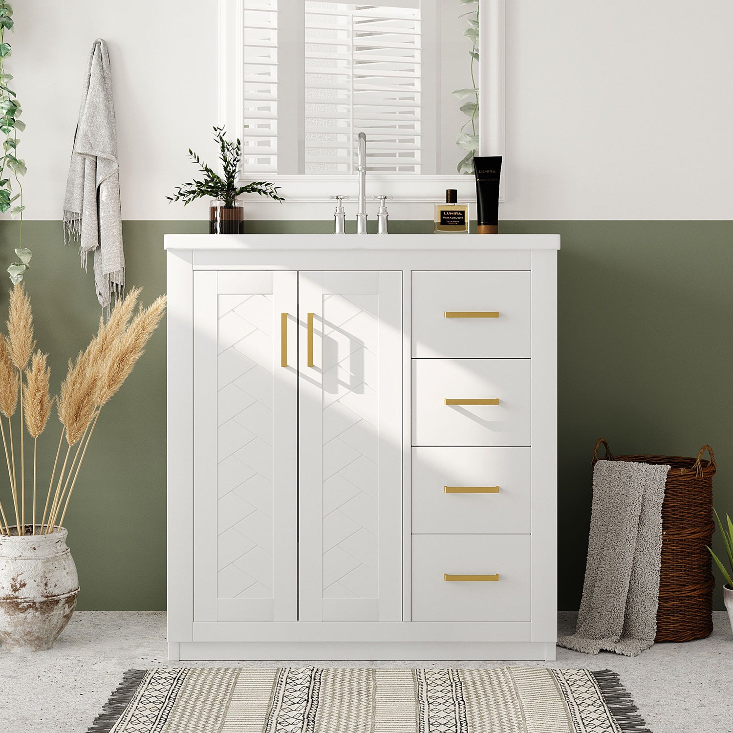 Retro Style Bathroom Vanity With 3 Drawers &amp; Soft-Closing Doors