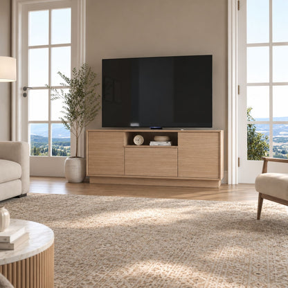 TV Stand For TVs Up To 65" &amp; 2 Doors, 1 Drawer And 1 Open Shelf - Walnut