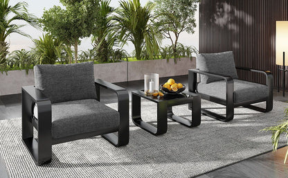 3 Piece Aluminum Frame Patio Furniture With 6.7&quot; Thick Cushion And Coffee Table, All Weather Use Olefin Fabric Outdoor Chair - Gray / Black