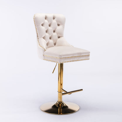 Thick Golden Swivel Velvet Barstools Adjusatble Seat Height From 25-33&quot;, Modern Upholstered Bar Stools With Backs Comfortable Tufted For Home Pub And Kitchen Island (Set of 2)