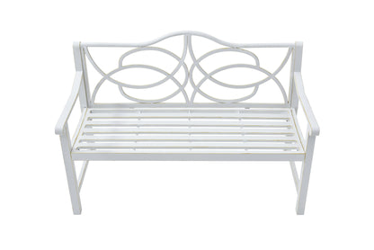 Outdoor Garden Patio Bench With Backrest And Armrest, Slatted Seat For Park, Yard &amp; Porch, Balcony, Accommodates 2 - 3 People - White