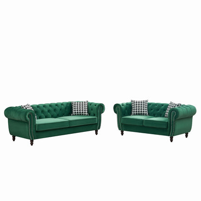 Chesterfield Set With Roll Armrest &amp; Nailhead