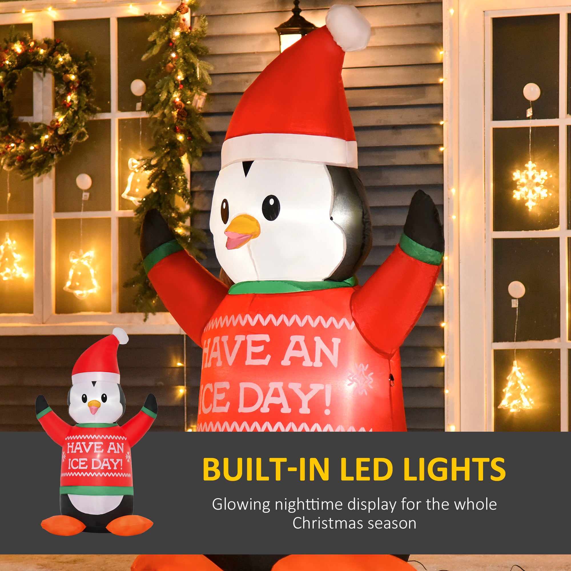 HOMCOM 6ft Christmas Inflatables Outdoor Decorations Penguin Wearing Christmas Sweater, Blow-Up Yard Christmas Decor with LED Lights Display